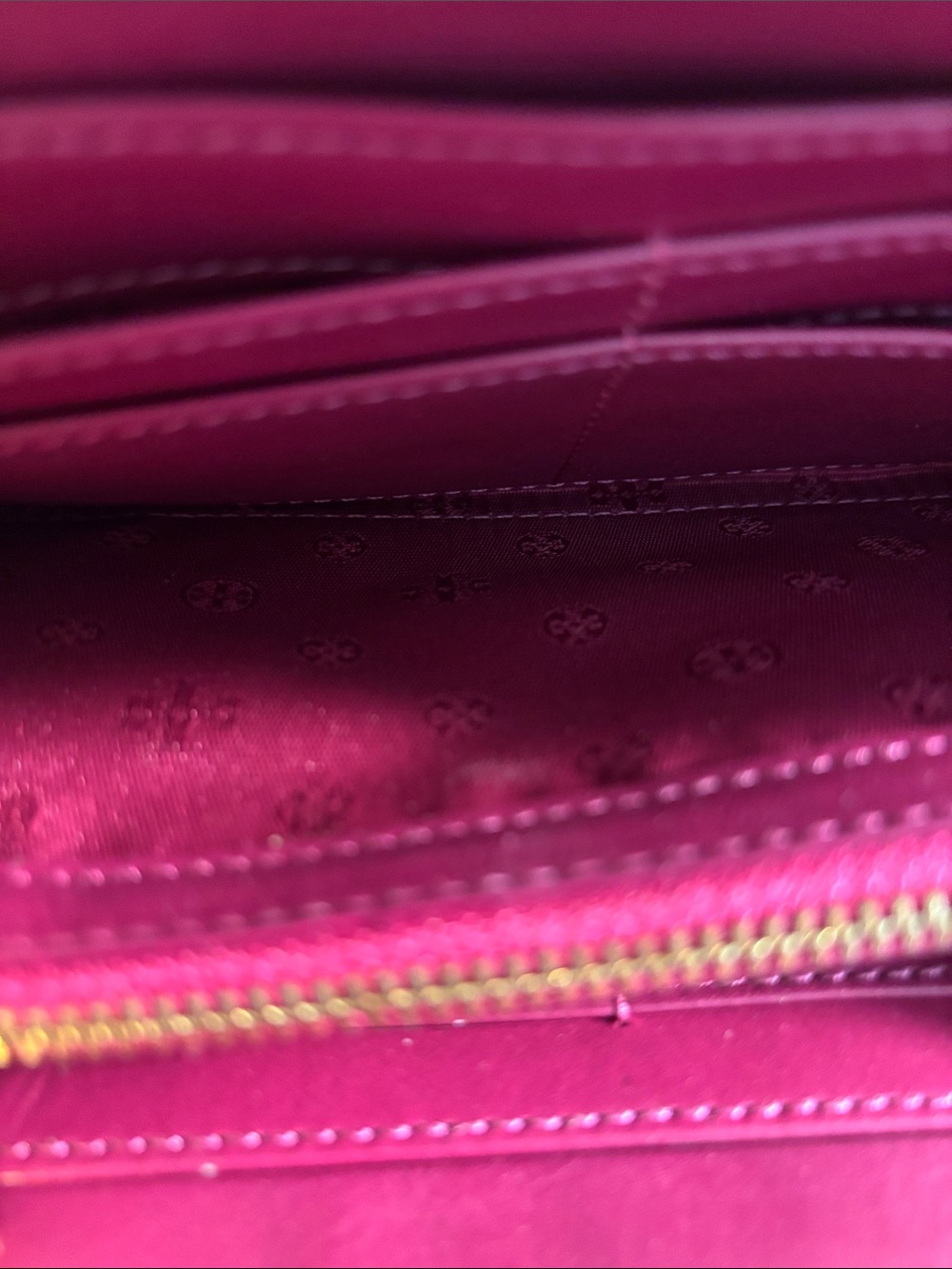 Tory Burch Patent Logo Zip Wallet - Deep Red with Gold Hardware - Picture 3 of 5